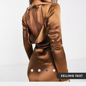 ASOS DESIGN satin midi dress with cowl neck and backless detail in chocolate